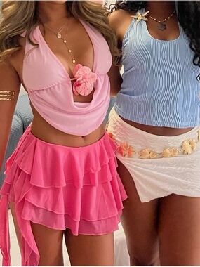 Pink Halter Top & Ruffle Skirt Set (Sold together)